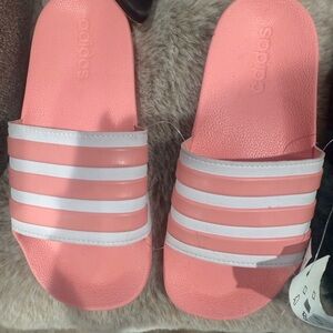 Adidas Pink and White Slide Sandals